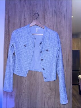 H&M Light Blue Tweed Cropped Blazer